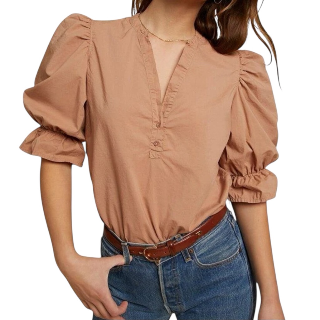 Nation Ltd Tan Puff Sleeve Blouse